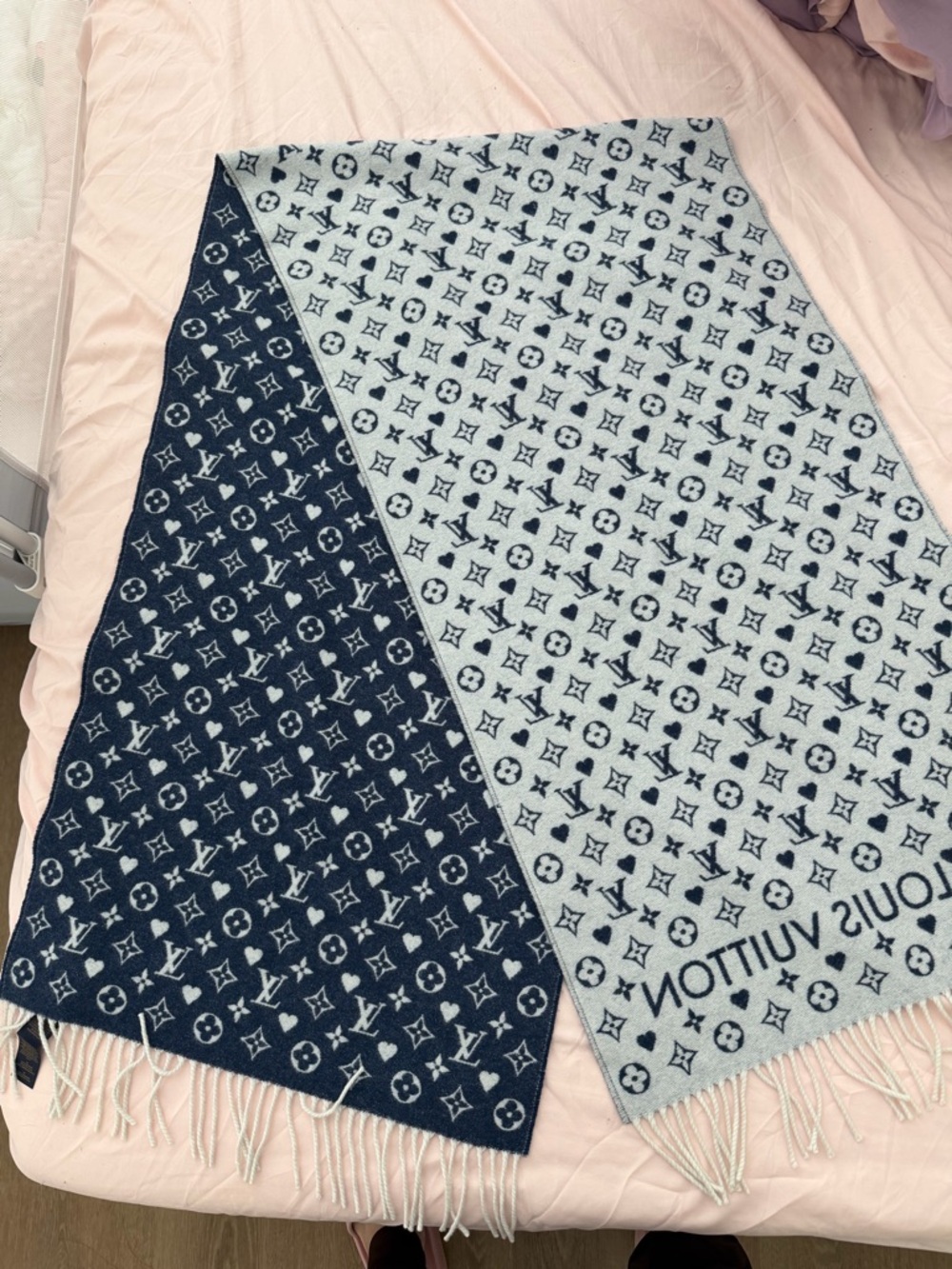 Louis Vuitton Two-Tone Monogram Scarf in Navy and Light Blue Unnoticeable Stains